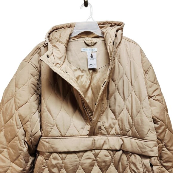 4X Puffer Beige Hooded Jacket Womens Zippered Pockets Drawstring Collar - Picture 4 of 6